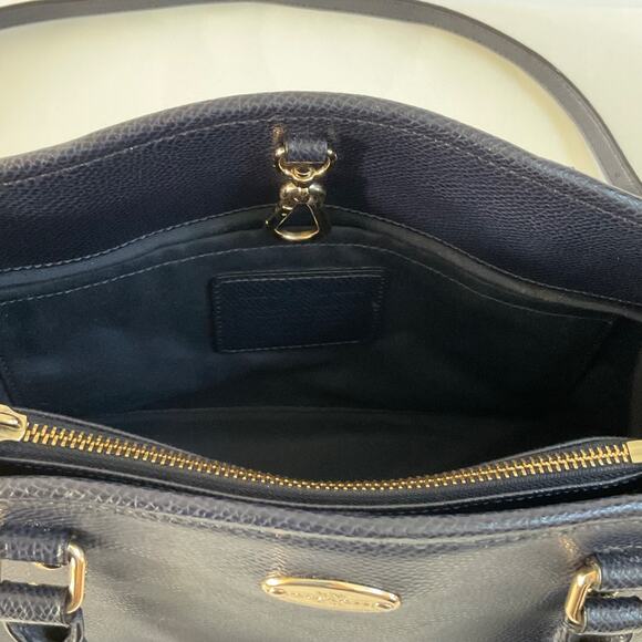 Coach Margot Crossbody Carryall Satchel Bag Navy Blue Crossgrain Leather F34607 - Picture 9 of 11